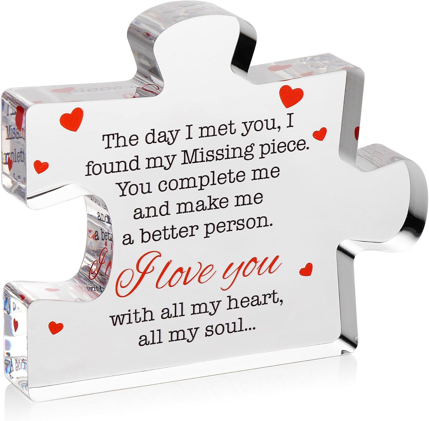 Valentines Gifts for Him, Her - 3.35"x 2.76" Acrylic Puzzle Stand with Printed Message - Birthday, Wedding for Boyfriend, Girlfriend - I Love You Presents for Husband, Wife