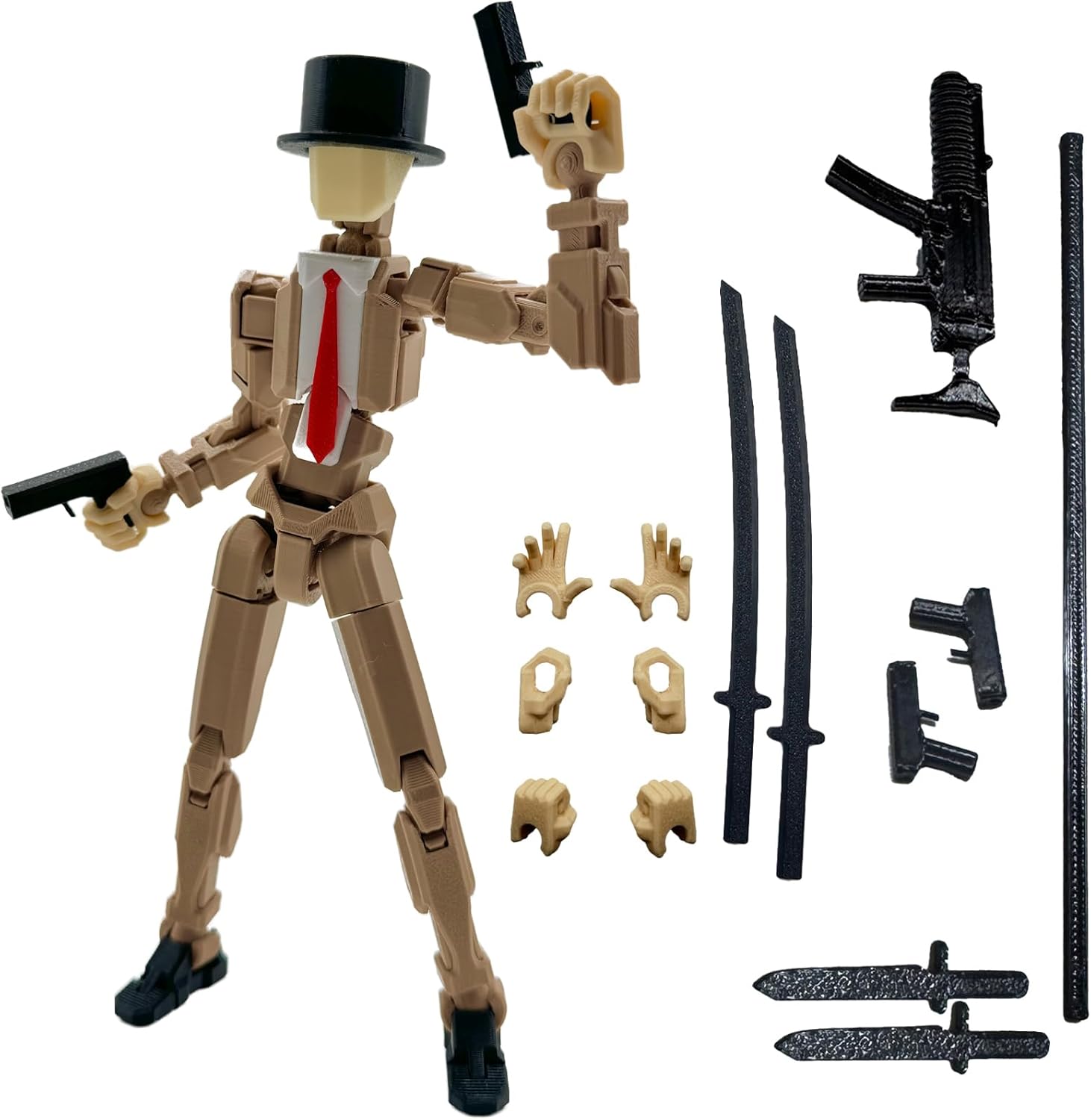 3D Printed 5.54-inch Multi-Jointed Action Figures Dummy13, Full Body Mechanical Movable Toy, Multiple Accessories, Hand Painted Figure, Desk Decoration, Creative Gifts (Gentleman Apricot)