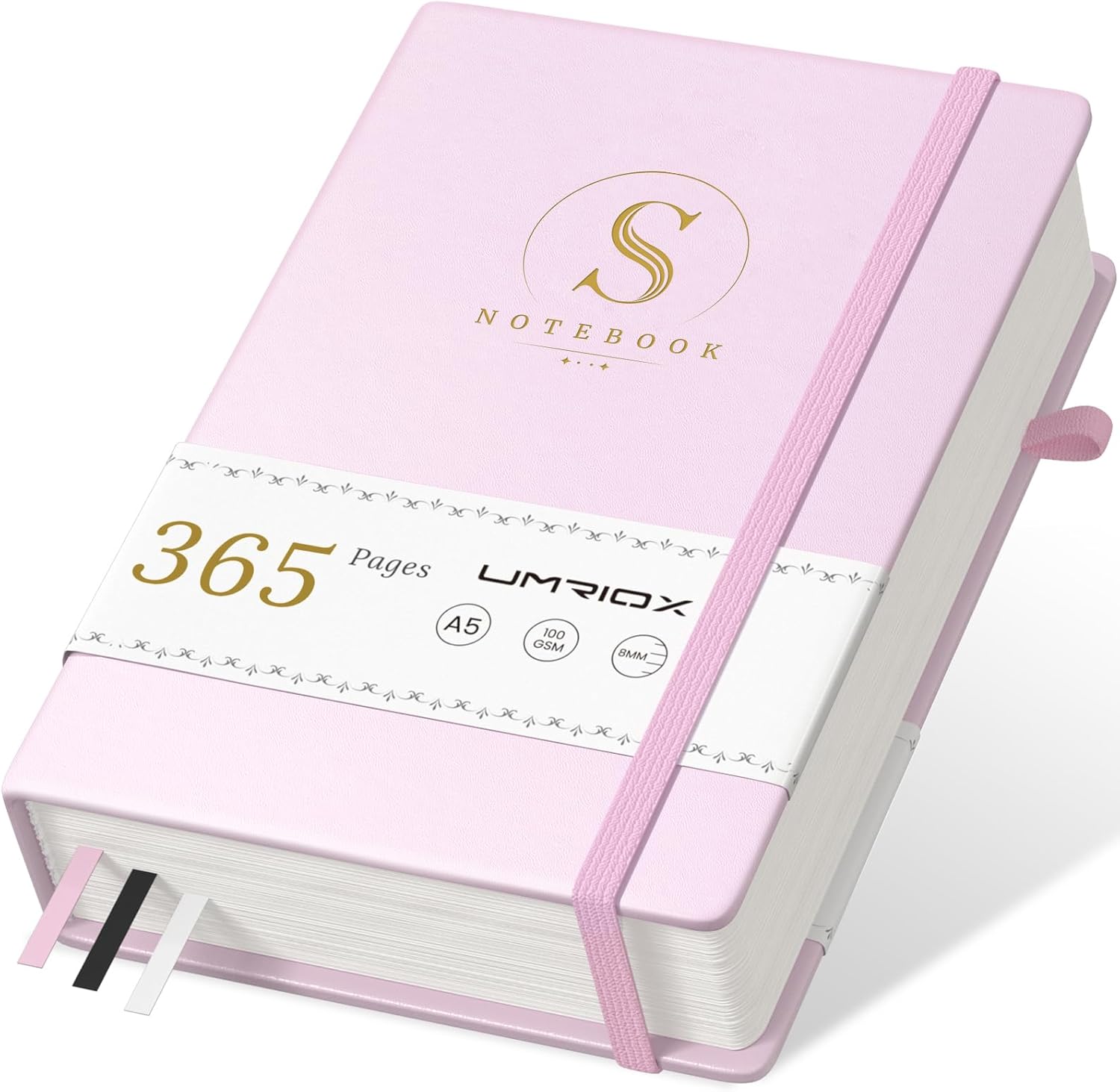 Umriox A5 Lined Journal Notebook -365 Pages Hardback Thick College Ruled Notebook Journal with 100gsm Paper,Leather Hardcover Notebook for Women Men Work School Office，14.5 x 21.4cm-Pink