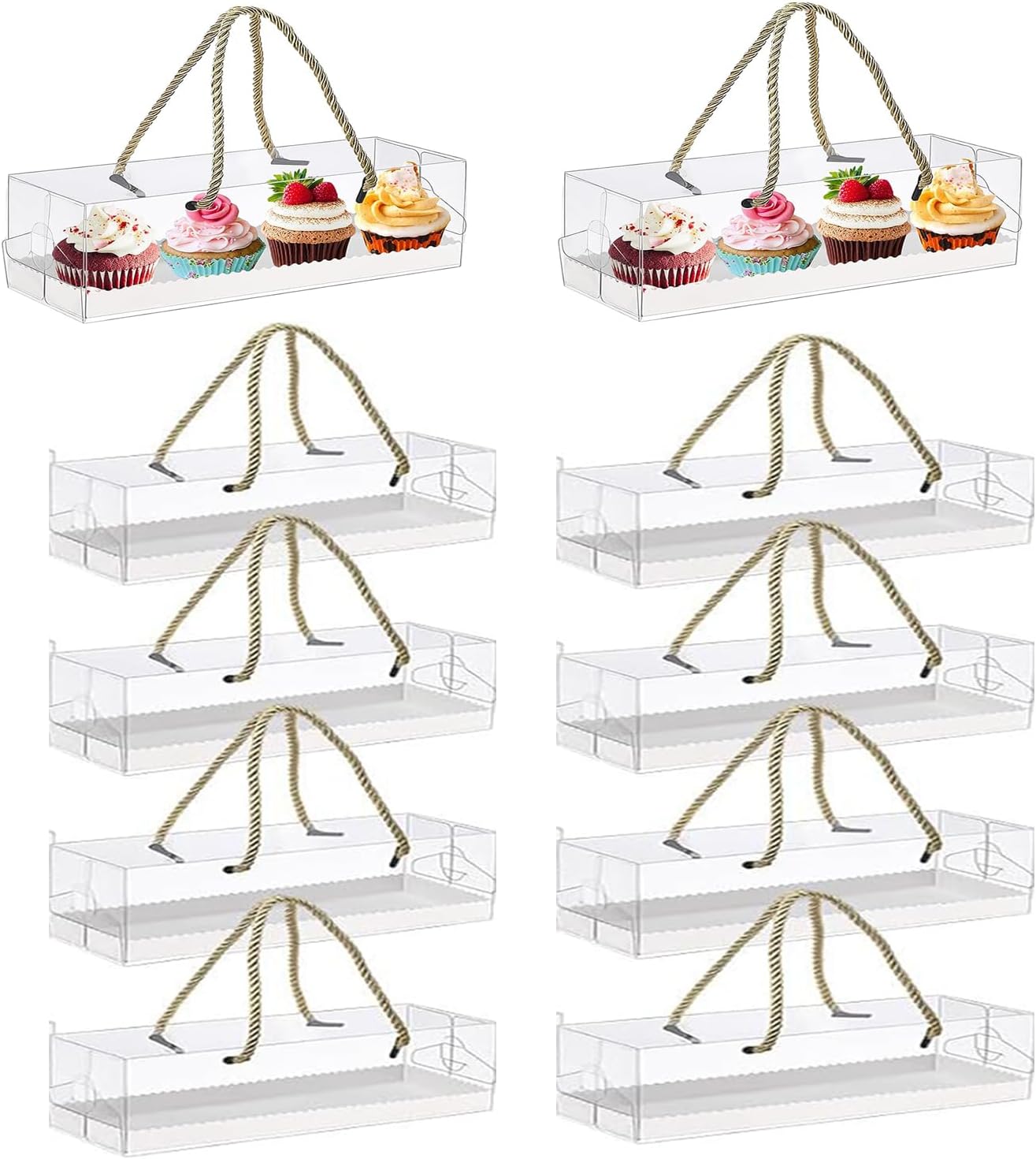 Zinaroty 10 Pcs Clear Cake Boxes with Handles, Rectangular Plastic Bakery Cake Gift Boxs for Birthday Wedding Dessert Gift Party (29.5x7.8x7.8cm)