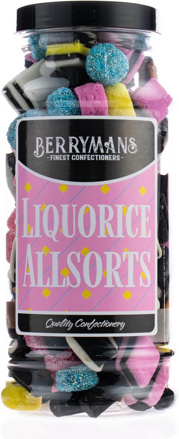 Original Liquorice Allsorts Retro Sweets Gift Jar By Berrymans Sweet Shop - Classic Sweets, Traditional Taste.