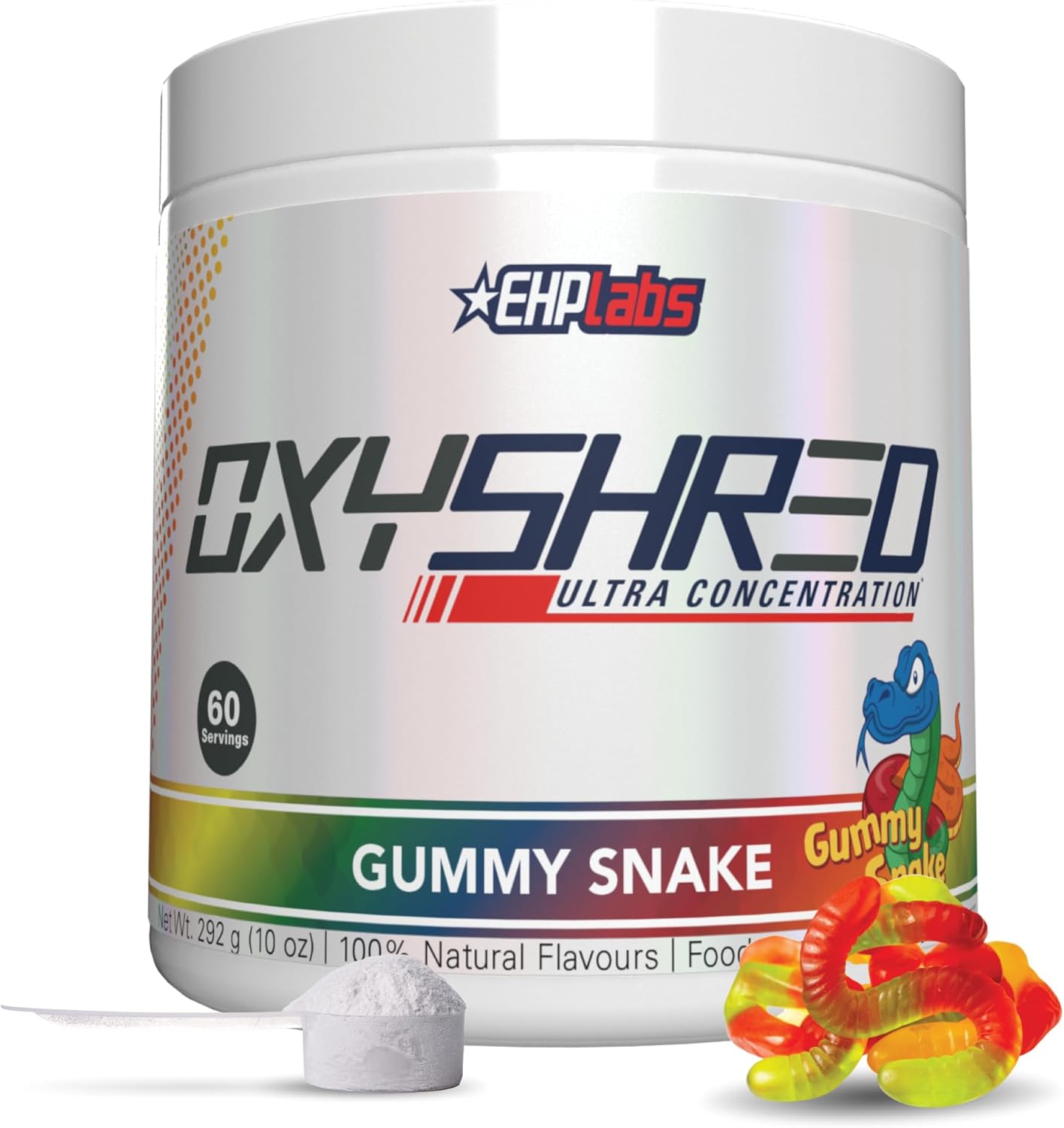 EHPlabs OxyShred Thermogenic Pre Workout Powde Pre Workout Powder with L Glutamine & Acetyl L Carnitine, Energy Boost Drink - Gummy Snake, 60 Servings