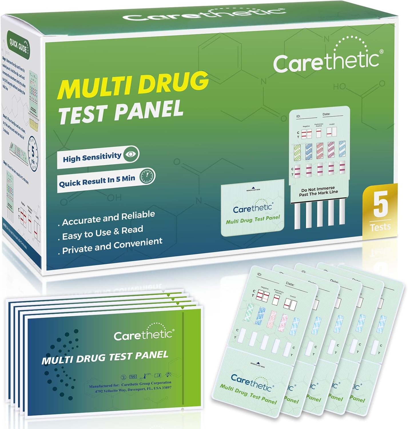 5 Panel Multi Drug Test Kit - Amphetamine, Oxazepam, Cocaine, Marijuana, Morphine - Instant Urine Screen, 5 Pack