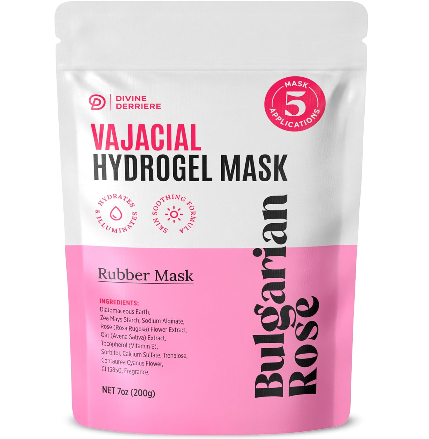 Divine Derriere Vajacial Hydrogel Mask - Premium Modeling Rubber Mask with Bulgarian Rose Petals, Deeply Purifying, & Super Hydrating Hydro jelly Sheet Masks, Peel-Off Jelly Mask Powder Kit