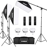Andoer Softbox Photography Lighting Kit Professional Studio Equipment with 20"x28" Softbox, 2800-5700K 85W Bi-Color Temperature Bulb with Remote, Light Stand, Boom Arm for Portrait Product Shooting