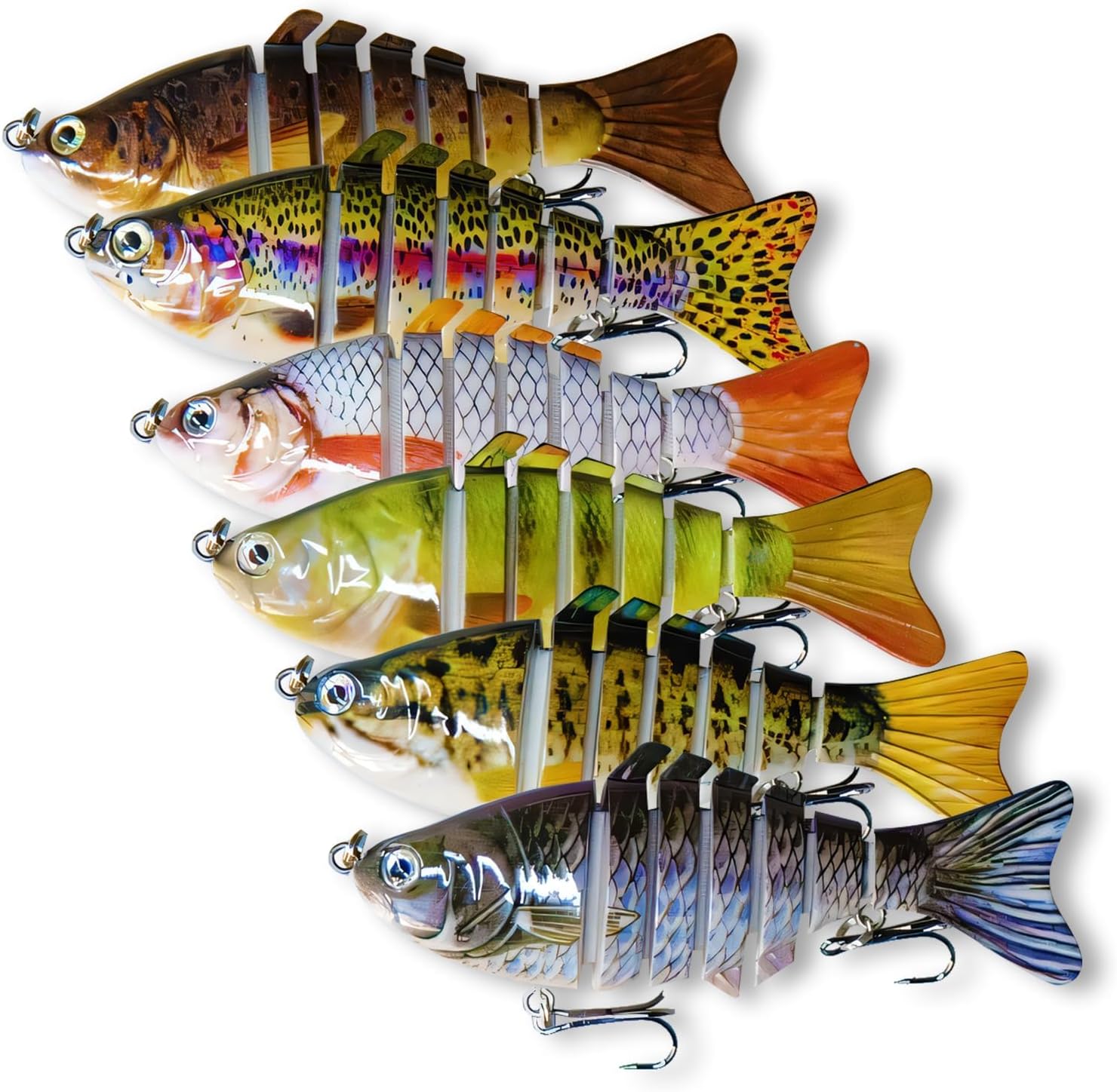 6PCS Fishing Lures for Freshwater and Saltwater with case,Slow Sinking Multi Jointed Swimbaits, Lifelike Lures for Bass Trout Crappie Walleye Pike