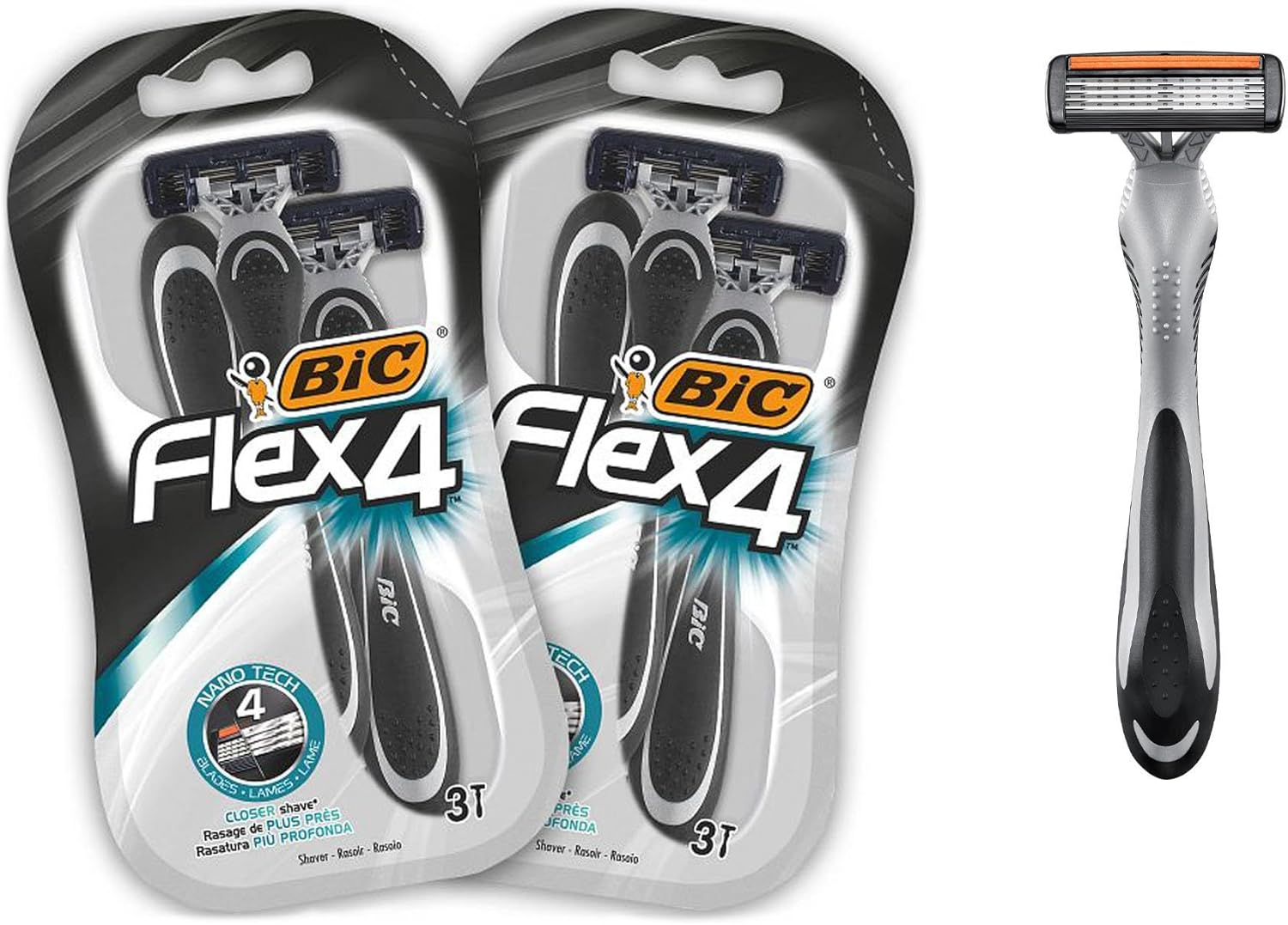 BIC Flex 4 Disposable Men's 4-Blade Razors with Moveable Blades for a Close Shave, Solid Control, Pack of 6