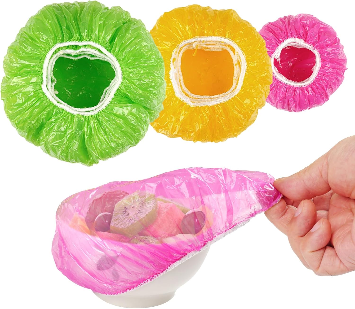60 Pcs Bowl Covers for Bread Proofing, Plastic Shower Caps for Sourdough Bread, Food Covers Elastic Reusable Stretch, Food Wrap 3 Size, Fresh Keeping Bags（6/8/10inch）