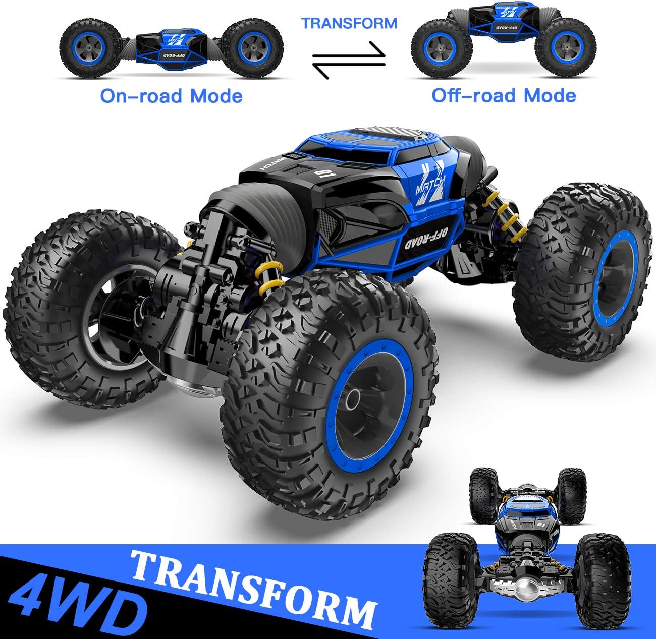 BEZGAR TD141 Remote Control Cars - 1:14 Scale RC Car, 4WD Transform 15 KM/H All Terrains Twist RC Stunt Car, Toy Vehicle with Rechargeable Battery for Boys Kids Girls Blue