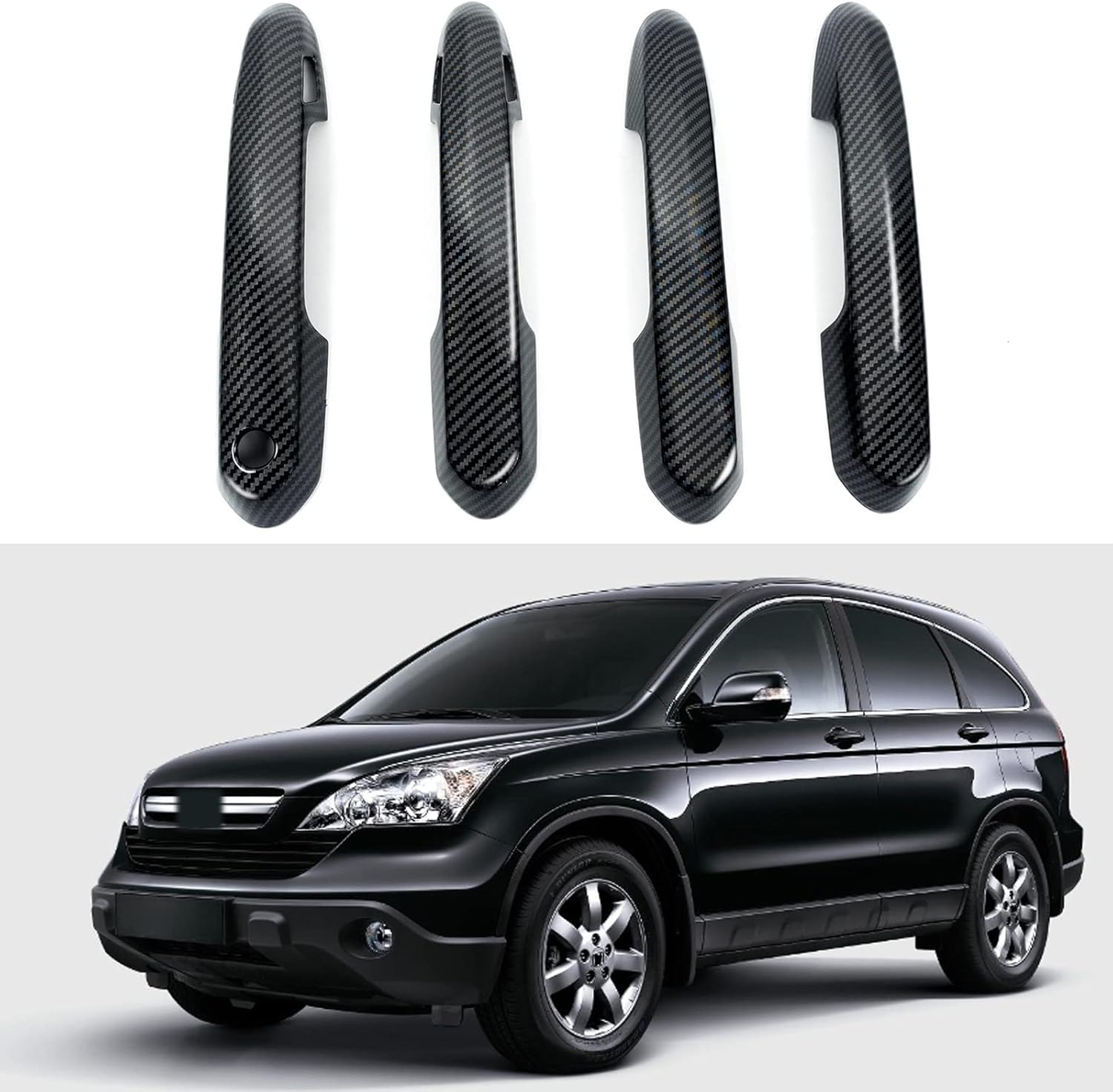 Door Handle Cover Trim Compatible With Toyota Rav4 XLE SE XSE 2019-2023 For Highlander L LE XLE XSE 2020-2023 Exterior Door Handles Protectors Decoration with Smart Key Holes Carbon Fiber style