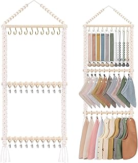 POVETIRE Pacifier Clip Holder Baby Bibs Organizer, Neutral Baby Bandana Drool Bibs Holder - Baby Burp Cloths Organizer Storage Hanging Wall Decor for Nursery Newborn Infant Girls and Boys Room