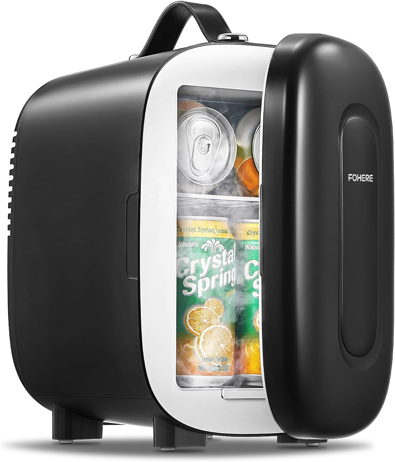 FOHERE Mini Fridge Portable, 5 Liter/6 Cans Small Fridge Cooler & Warmer, Quiet, DC/AC Power, Cmpact Mini Fridge for Bedrooms, Office, Skincare, Car, Travel, Black
