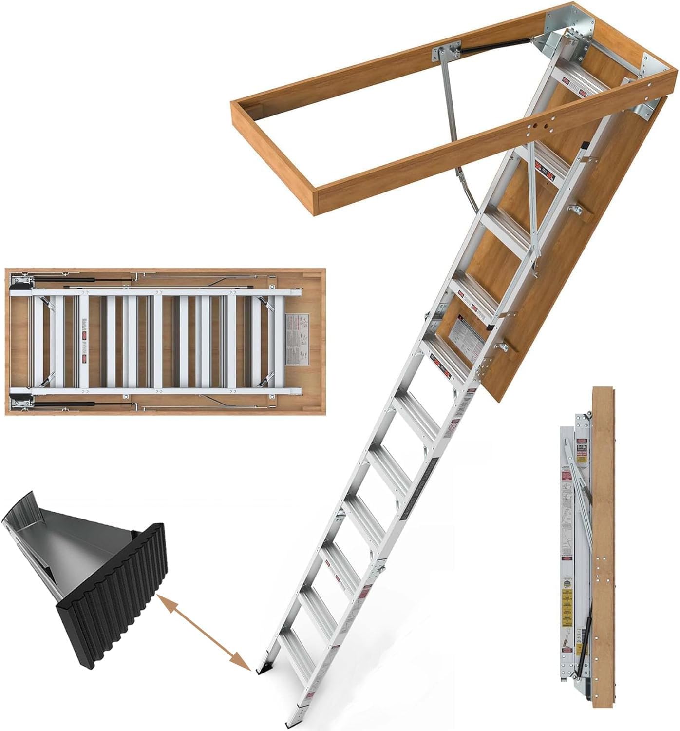 10 Foot Aluminum Attic Ladder Pull Down System for 54" W x 22.5" H Opening, Attic Access Ladder Drop Down Hidden Stairs, 350-Pound Load Steps for 7'8"-10'3" Ceiling Heights (Metallic Grey)