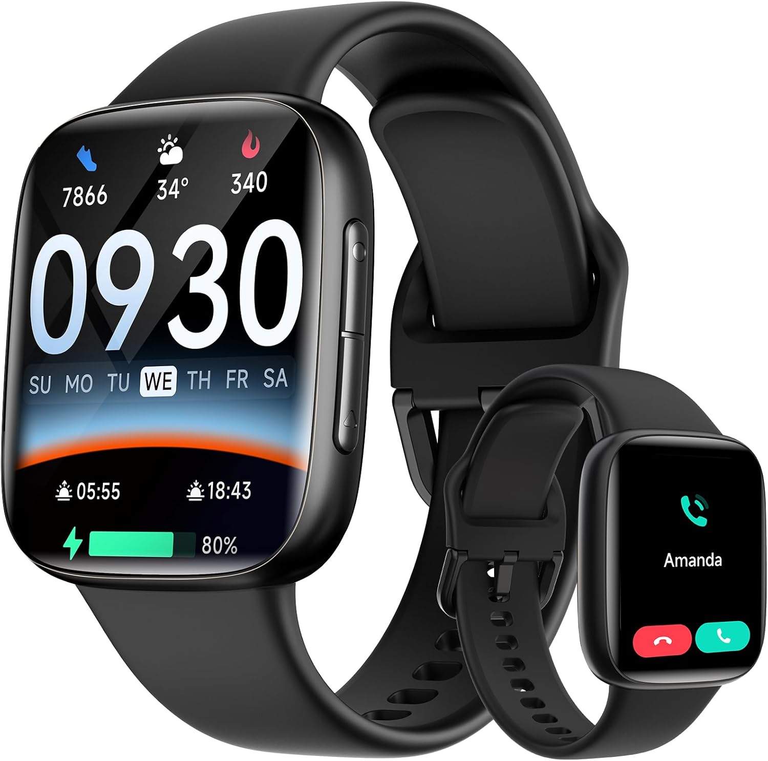Smart Watch for Men Women, 1.85" AMOLED Screen Smartwatch Compatible iPhone/Samsung/Android (Answer/Make Call), 100+ Sport Modes Fitness Tracker with Heart Rate/SpO2/Sleep Monitor, 3ATM Waterproof