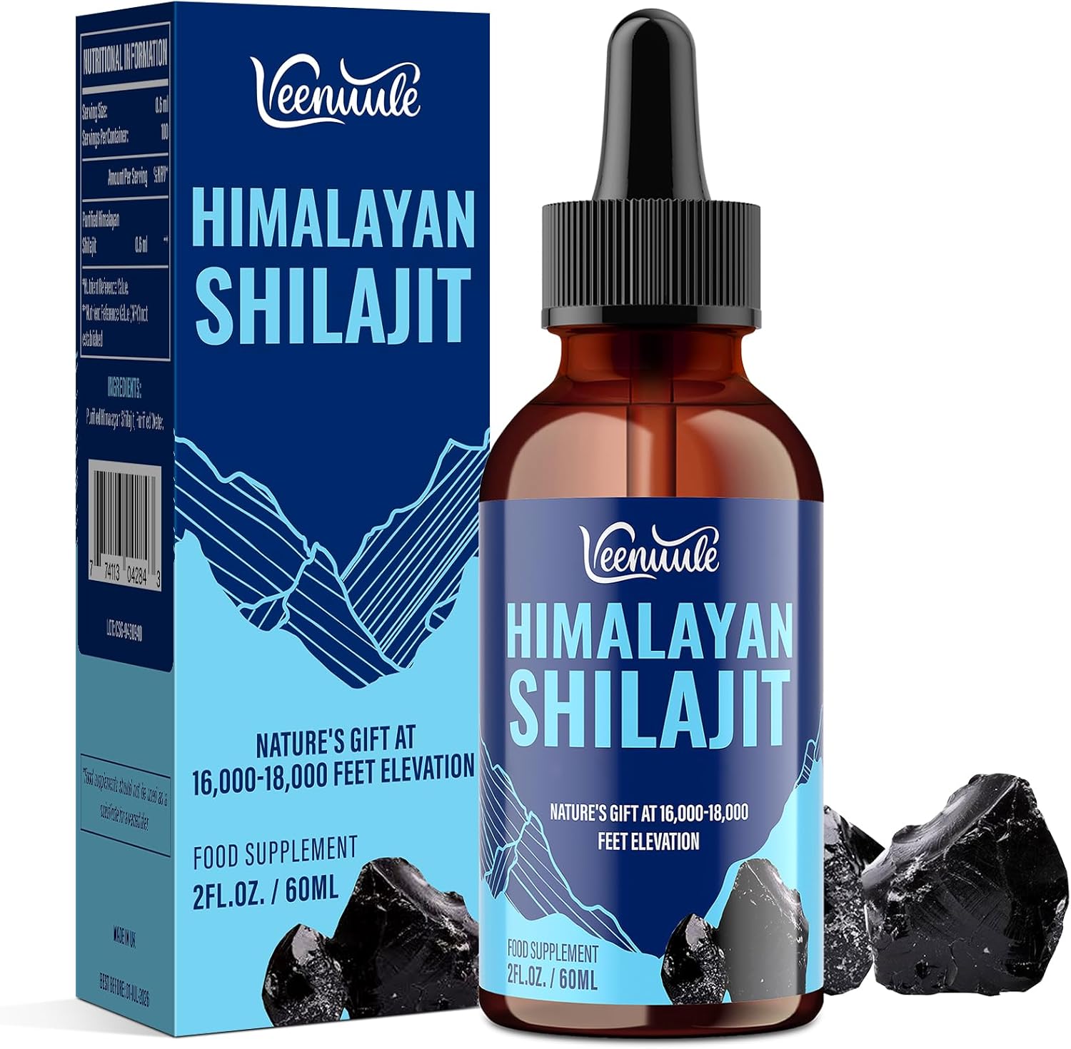 Pure Shilajit Liquid Drops, Most Potent Himalayan Shilajit Drop, Rich in 60% Fulvic & Humic Acid, 5X Absorption, More Practical Than Resin, 60ml (Pack of 1)