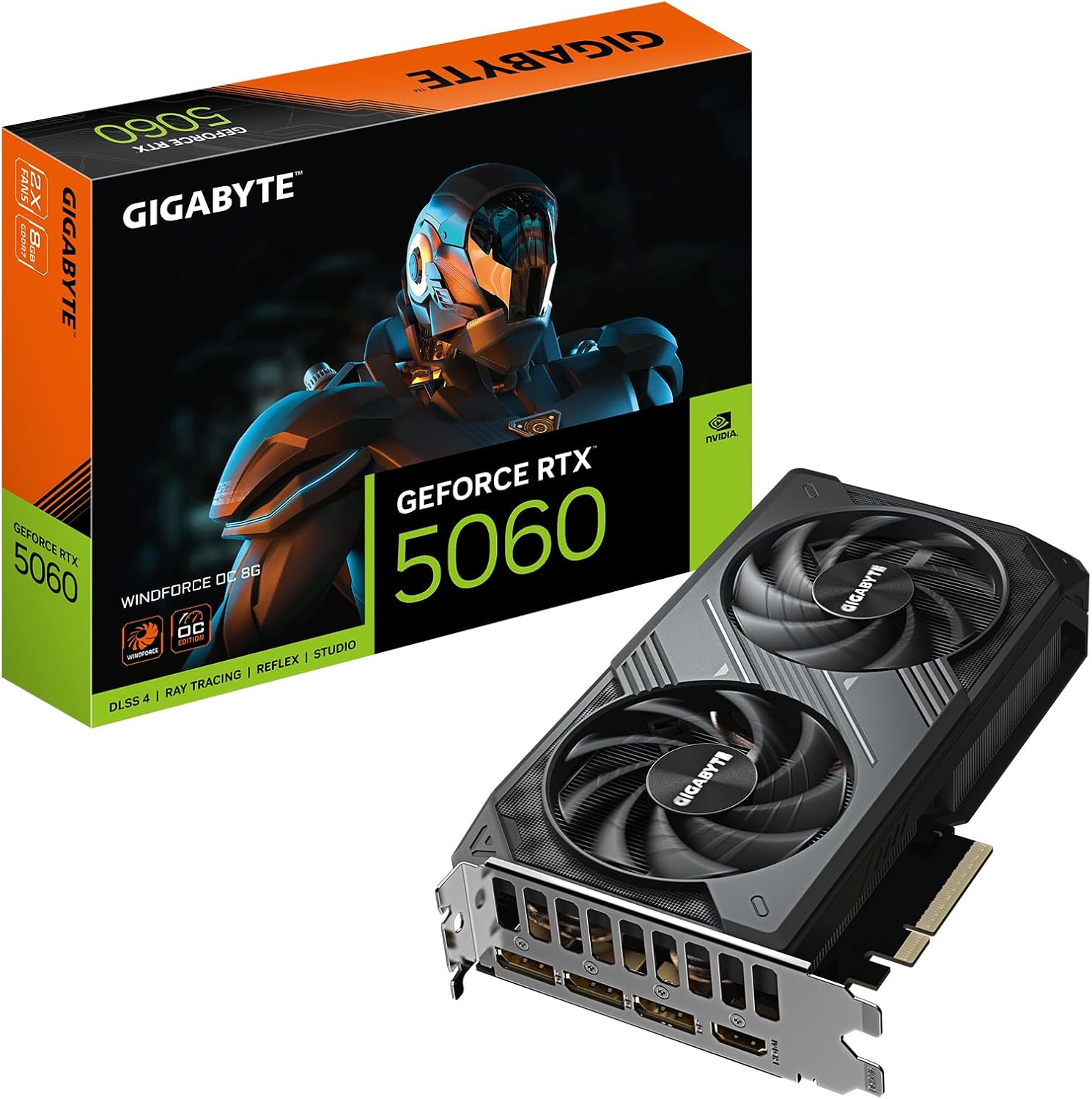 Gigabyte GeForce RTX 5060 WINDFORCE OC 8G Graphics Card - 8GB GDDR7, 128bit, PCI-E 5.0, 2512 MHz Core Clock, 3 x DisplayPort, 1 x HDMI, GV-N5060WF2OC-8GD