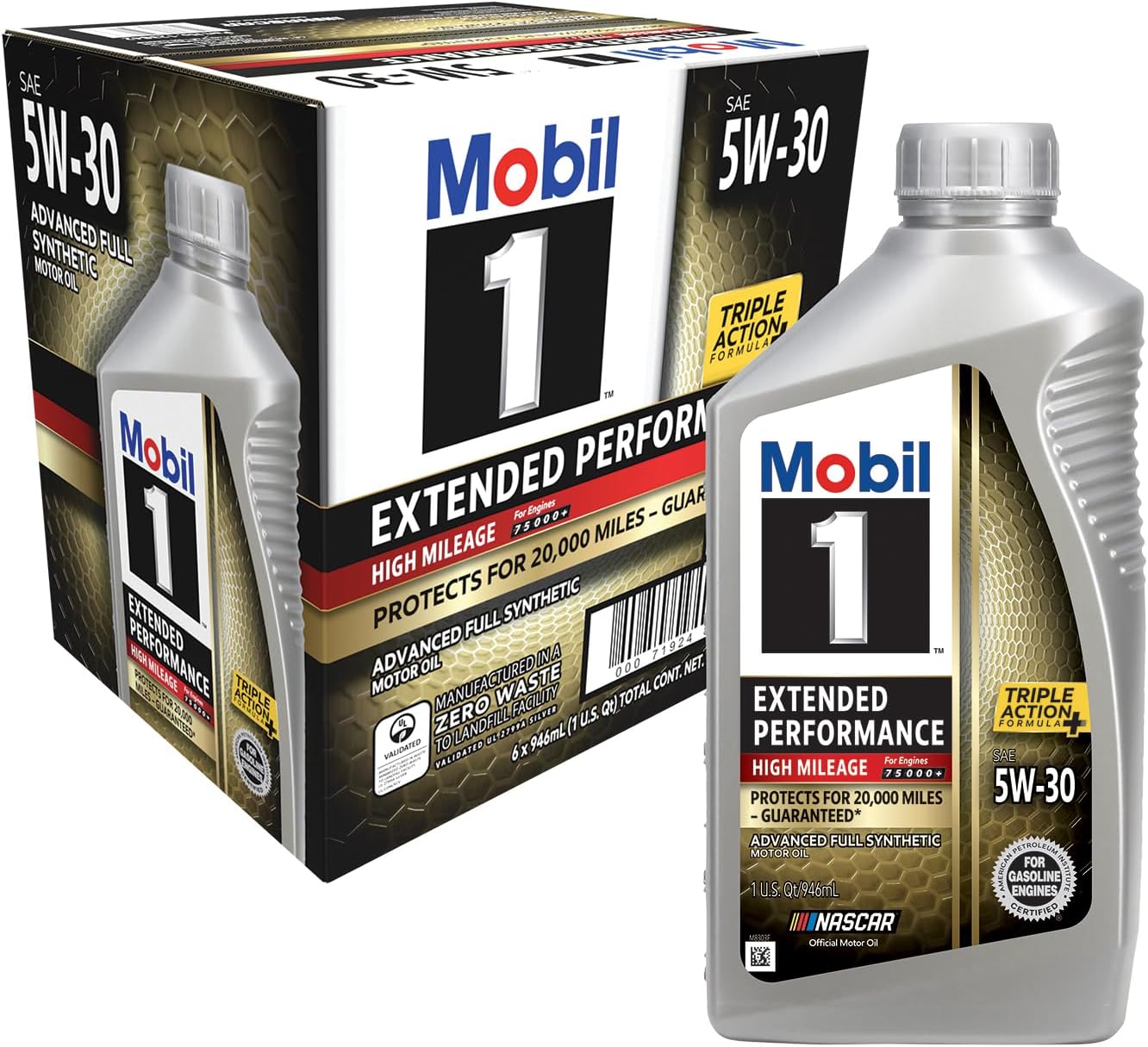 Mobil 1 Extended Performance High Mileage Full Synthetic Motor Oil 5W-30, 1 Quart (6-pack)