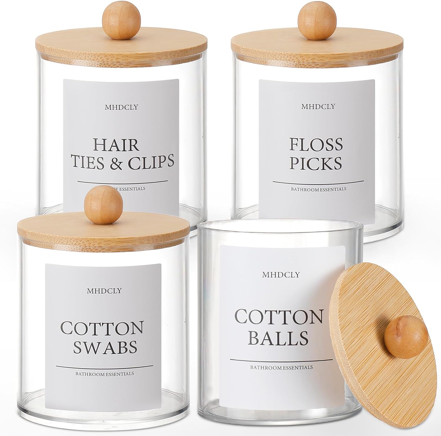 Bathroom Organizers and Storage,4 Pack Bathroom Accessories,Bathroom Decor,Home Decor,Bathroom Storage and Organization,Qtip Holder for Room Decor Aesthetic (bamboo lids)