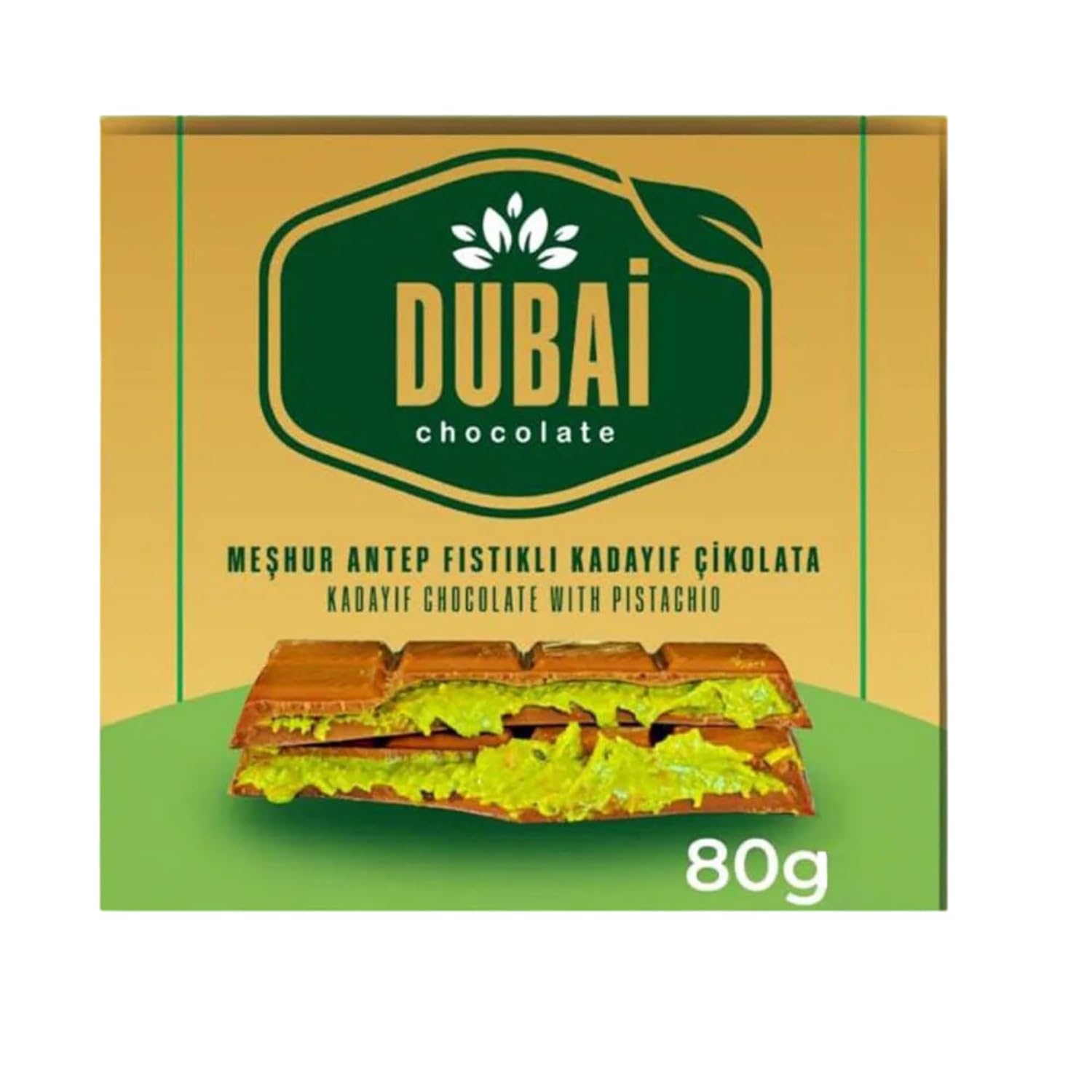 Dubai Chocolate Bar with Kadayif and Pistachio Cream Dubai Kunefe knafeh Chocolate Candy Small Gifts for Snack Treats Kids Family & Friend (Pack of 1 80g)