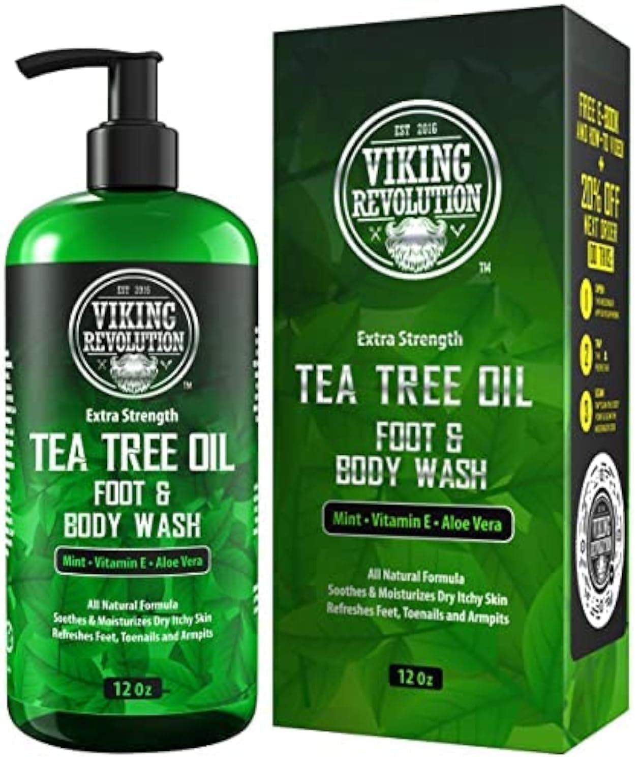 Viking Revolution Tea Tree Body Wash Soap for Men - Helps Athlete's Foot, Jock Itch, Eczema & Body Odors - Extra Strength Tea Tree Oil Men's Body and Foot Wash