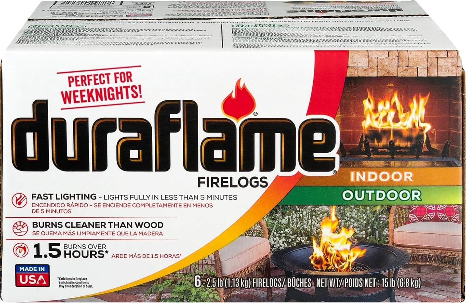 Duraflame Fast-Lighting Firelogs – 2.5lb/1.5 Hour Burn, Clean Burning, Indoor/Outdoor Fireplace & Fire Pit Logs, Eco-Friendly Recycled Wood & Renewable Fibers (1 Pack)