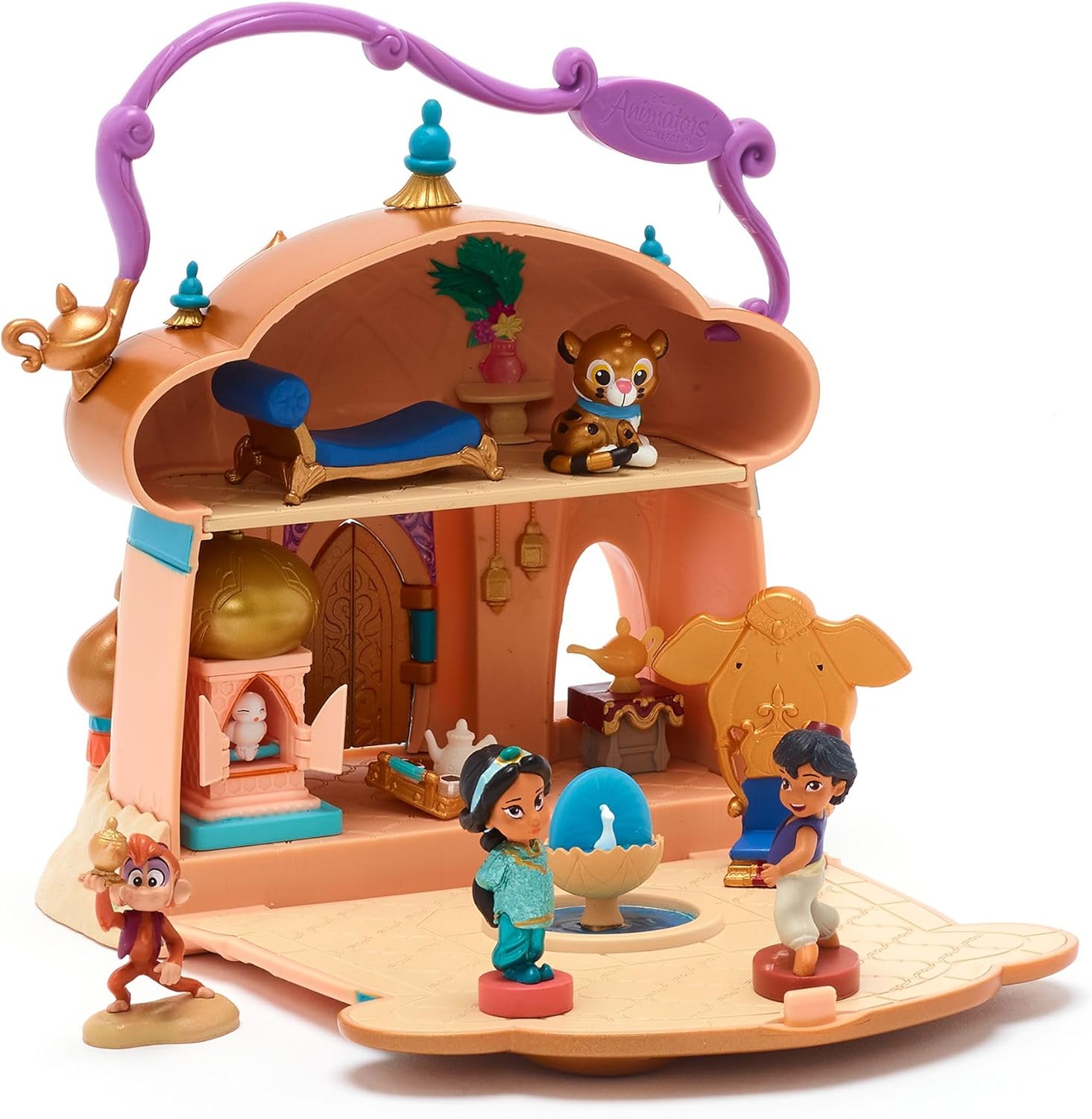 Disney Store Official Princess Jasmine Palace Playset Age 3+, Aladdin, Disney Animators' Collection Littles, 10 Pc., Agrabah Palace Set Includes Abu, Rajah & Genie's Lamp Figures and More