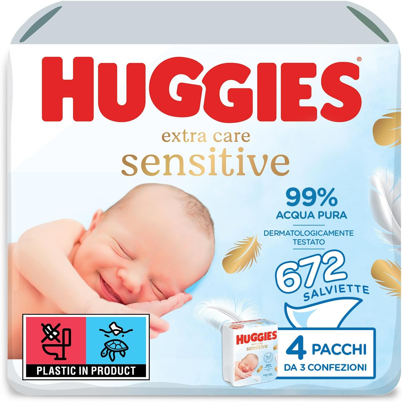 Huggies Pure Extra Care, Baby Wipes - Box with 12 Packs (672 Wipes Total) - 99 Percent Pure Water Wet Wipes - Fragrance Free to Clean and Protect Sensitive Skin
