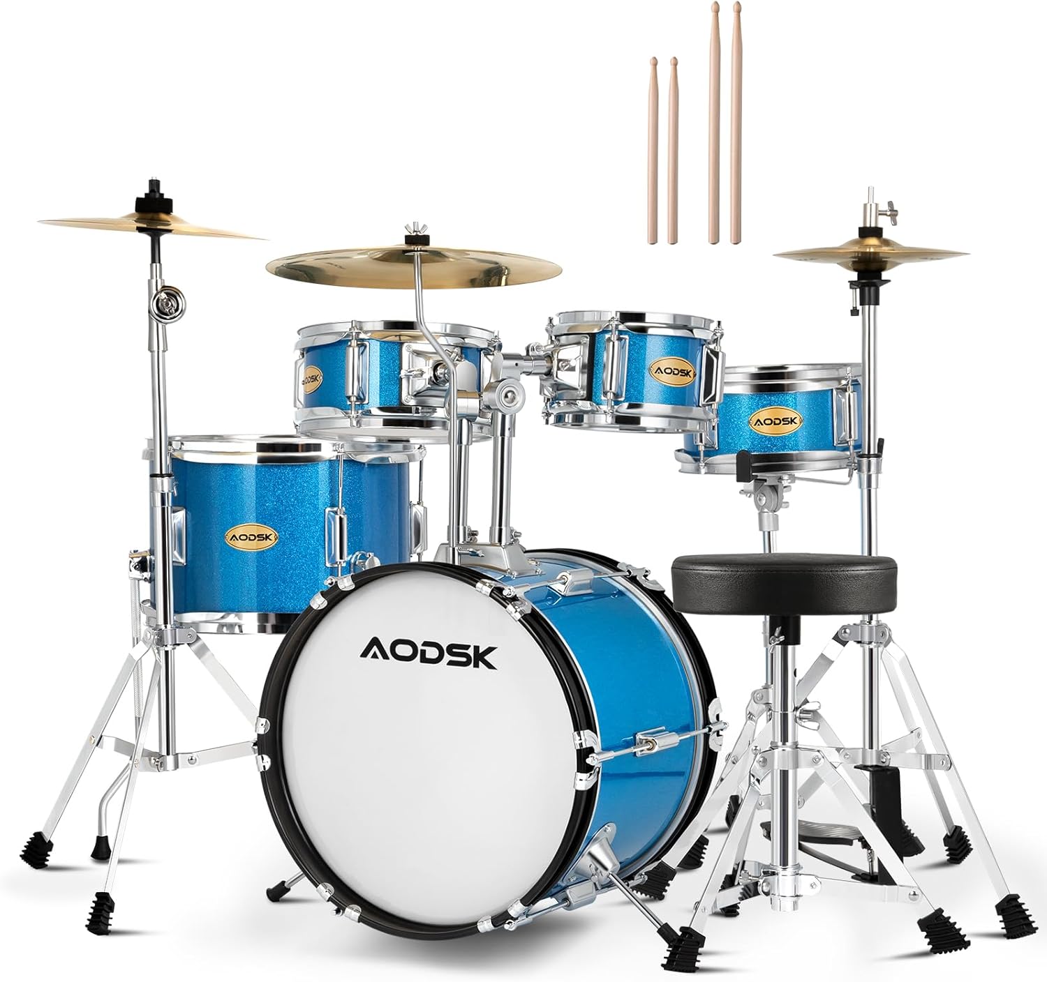AODSK Drum Sets 5-Piece for Beginners, 14 inch Full Size Complete Drum Kit with Adjustable Throne, Cymbal, Hi-Hat, Pedal & Drumstick