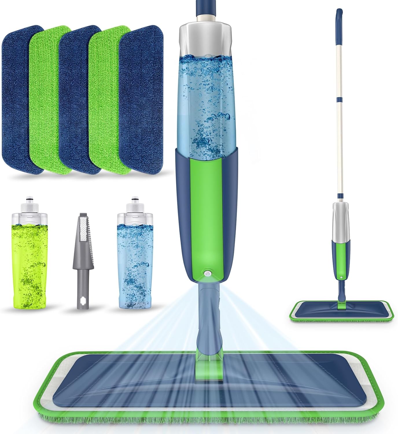 Spray Mops Microfiber Floor for Cleaning -MEXERRIS Wet Dust Mop with 2 Refillable Bottle and 5 Pads Hardwood Laminate Vinyl Ceramic Floors Cleaning, Green