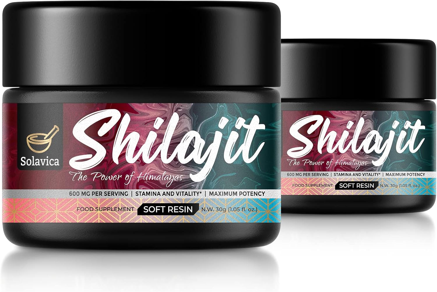 Solavica Shilajit 600mg Himalayan Shilajit Resin - Maximum Potency Pure Shilajit Resin with Fulvic Acid & 85+ Minerals, Supports Stamina and Vitality, 30g (Pack of 2)