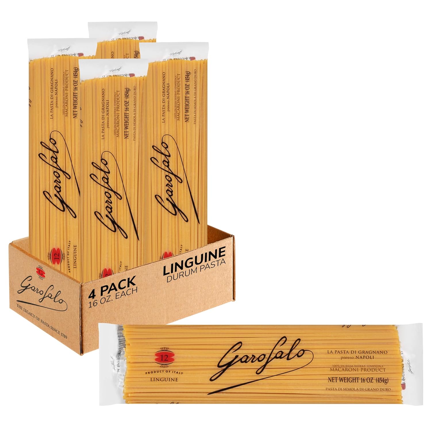 Garofalo - Premium Durum Wheat Semolina Linguine Pasta, Italian Made, Bronze-Drawn, Al-Dente, One-Ingredient Pasta (4 pack)
