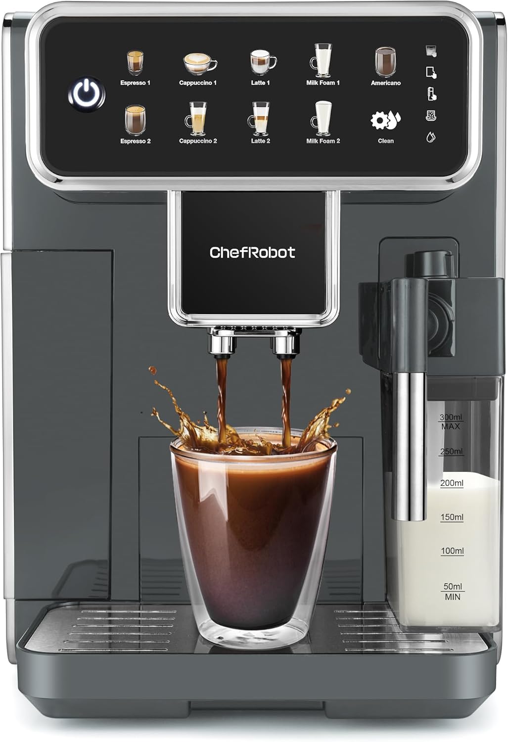 Automatic Espresso Machine Coffee Maker 12 Cup with Grinder Cappuccino Latte Americano Machine with Milk Frother for Home/Office(Gray)