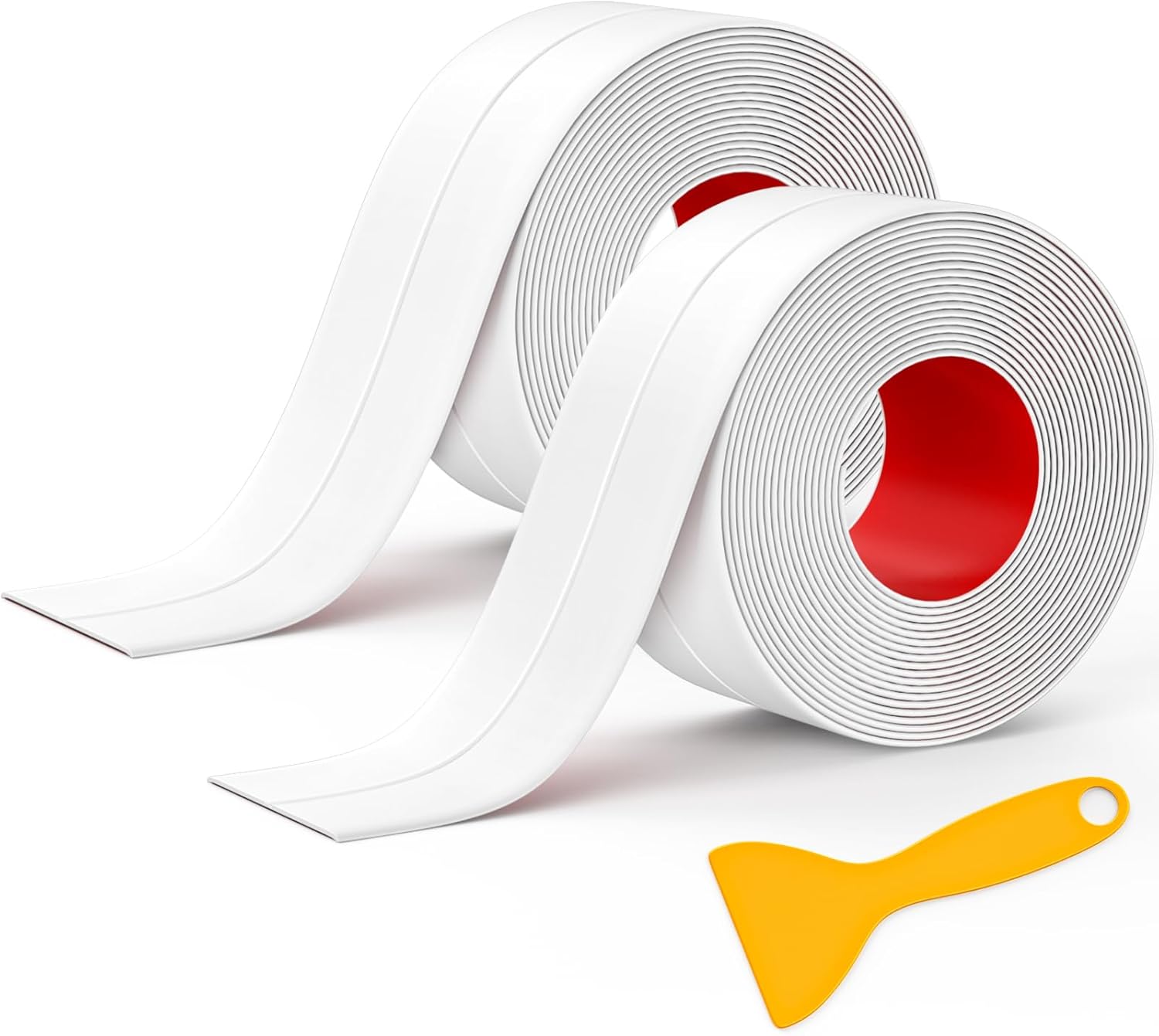 Mokani Bath Sealant Strip, 2 Rolls Bathroom Sealant Tape, Self Adhesive Caulk Strip, Waterproof Sealing Tape for Kitchen, Sink, Bathtub, Toilet, Shower, Wall Corner with Sealing Tool, White (11FT)