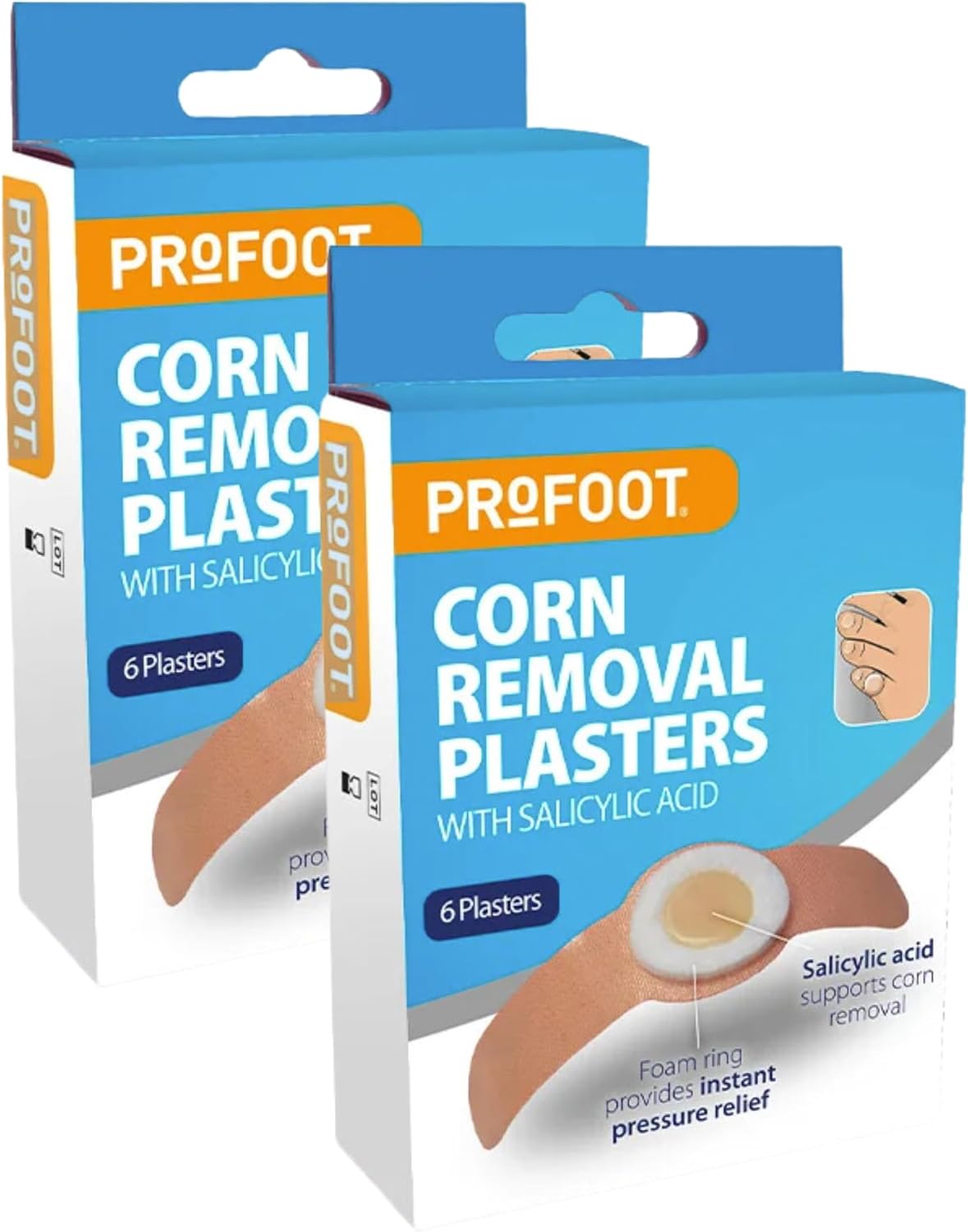 Profoot Corn Removal Plasters - 6 Adhesive Plasters Containing Salicylic Acid - Effectively Removes Corns and Calluses - Pain Relief, 12 Count