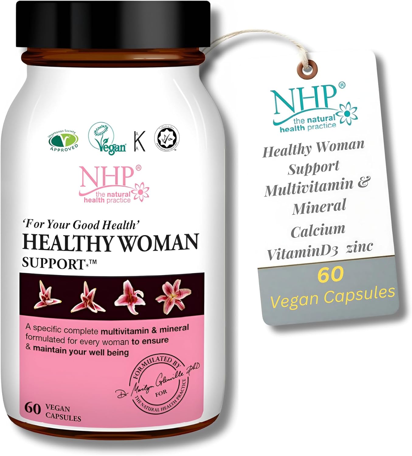 NHP Advanced Healthy Woman Support - Multivitamin & Mineral Formula for Women's Health, Vitality, Immunity, and Wellness, Active Nutrients in Every Serving 60 Vegan Capsules
