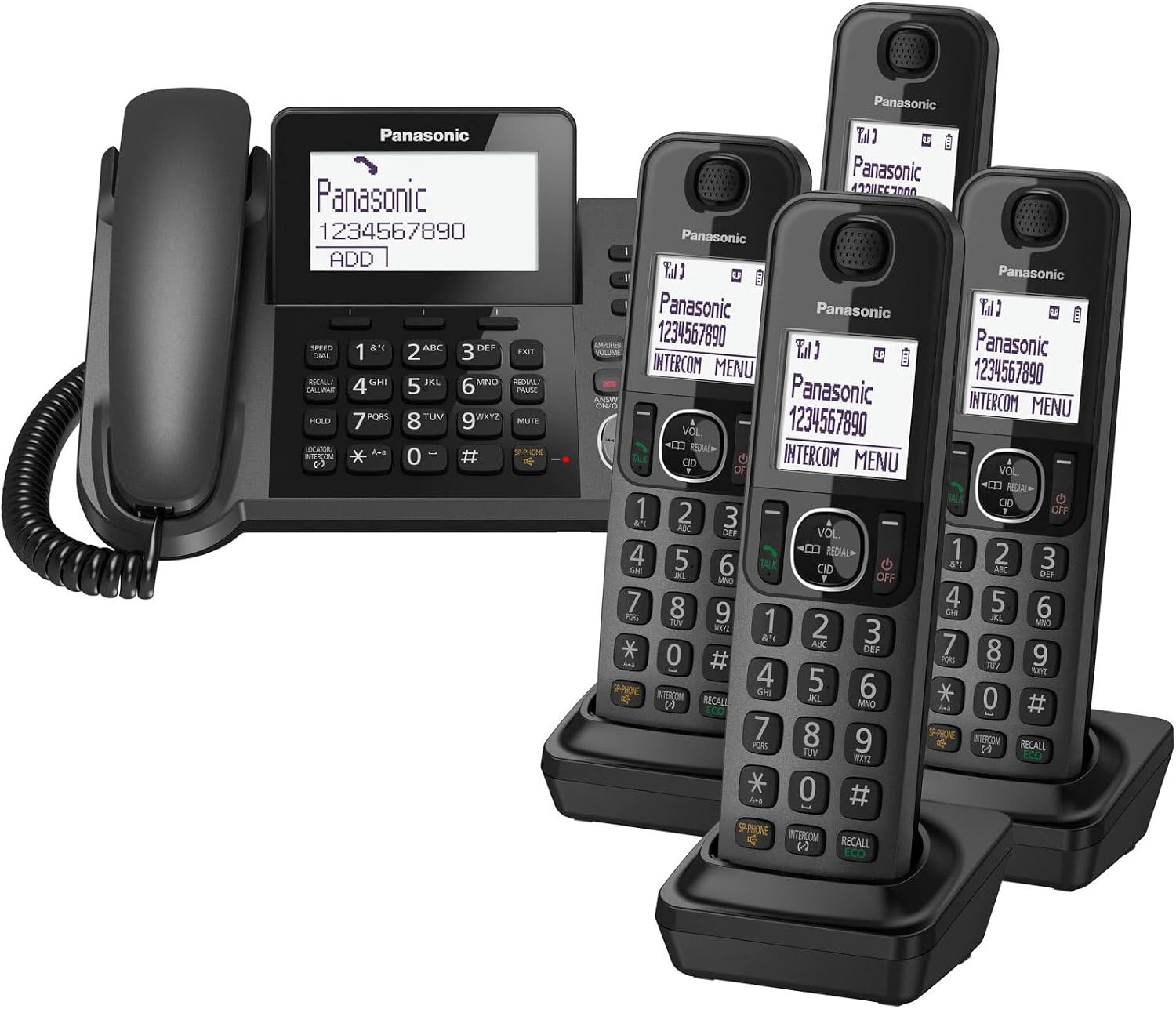 Panasonic KX-TGF325 Corded and Four Cordless Handsets Home office Telephone Kit with Answerphone and Nuisance Call Blocker