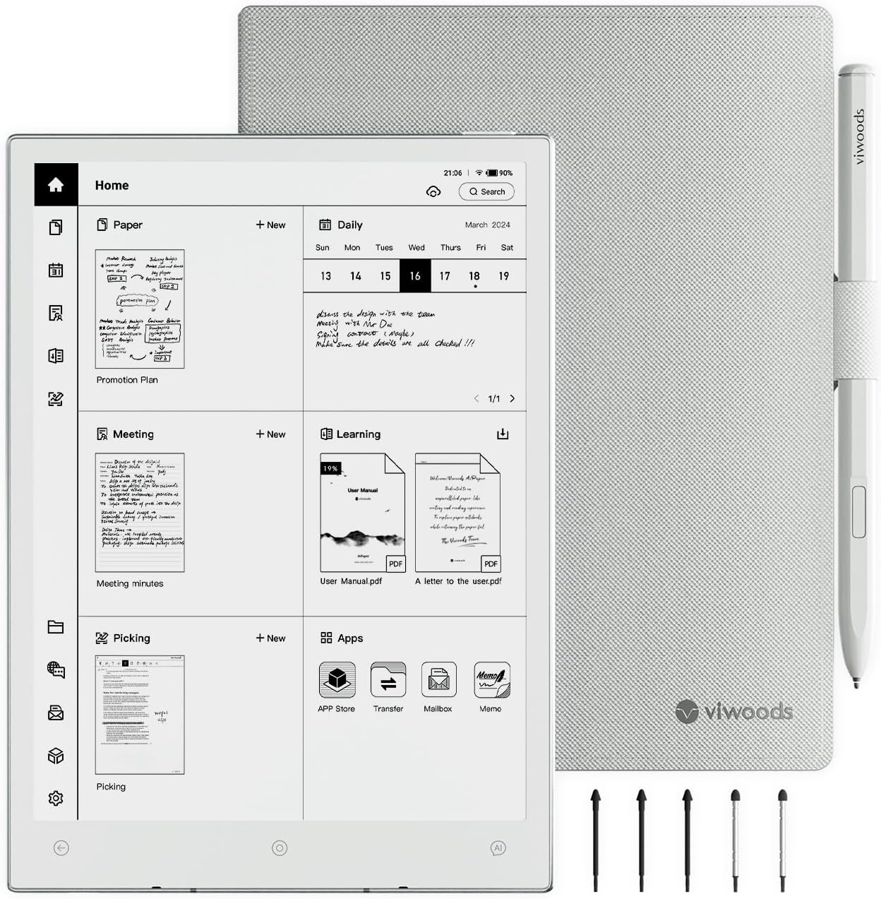 VIWOODS AiPaper Mini 8.2’’ AI Electronic Notebook and Pen with Adjustable Light, 292PPI Electronic Notepad, Portable 230g, 128GB Storage, Octa-Core 2.0 GHz Processor E Ink Tablet