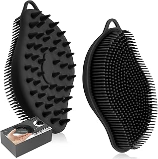 VWMYQ Silicone Body Scrubber Pro 2-in-1 Shower Scrubber for Body Care, Lathers Well, Silicone Loofah and Body Scrubber Exfoliator for Men and Women (Black, Body + Scalp)