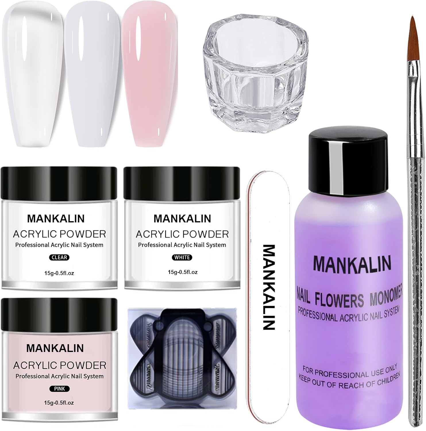 Acrylic Nail Kit Large Capacity Set -Acrylic Powder with 3 Colors and Acrylic Liquid set Acrylic Nails Extension for Beginners with Nail Art Brush,Nail Forms,Glass Cup,Nail File Nails Extension