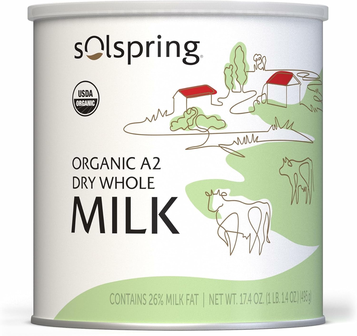 Dr. Mercola Solspring Organic A2 Dry Whole Milk - Powdered Milk with A2 Beta-Casein for Less Digestive Discomfort - Organic, Gluten-Free & Soy-Free - Original Flavor - 17.4 oz (15 Servings)