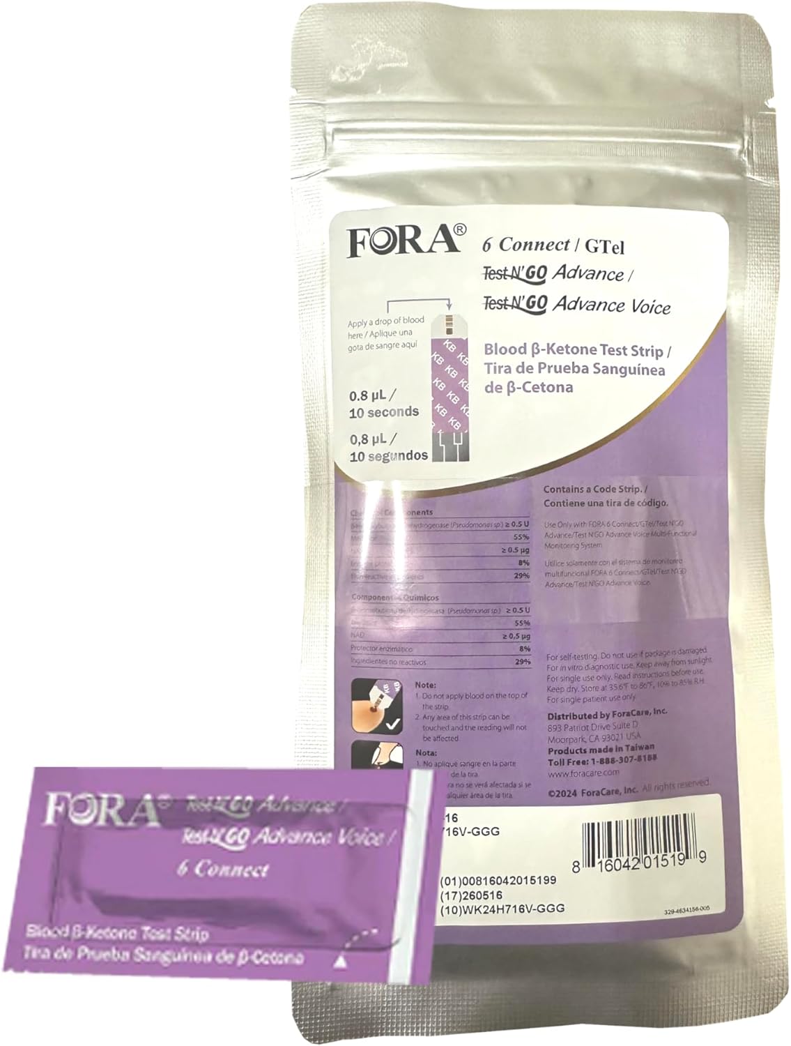 FORA Ketone Test Strips (20 ct) – for Test N'GO Advance/Test N'GO Advance Voice Meters