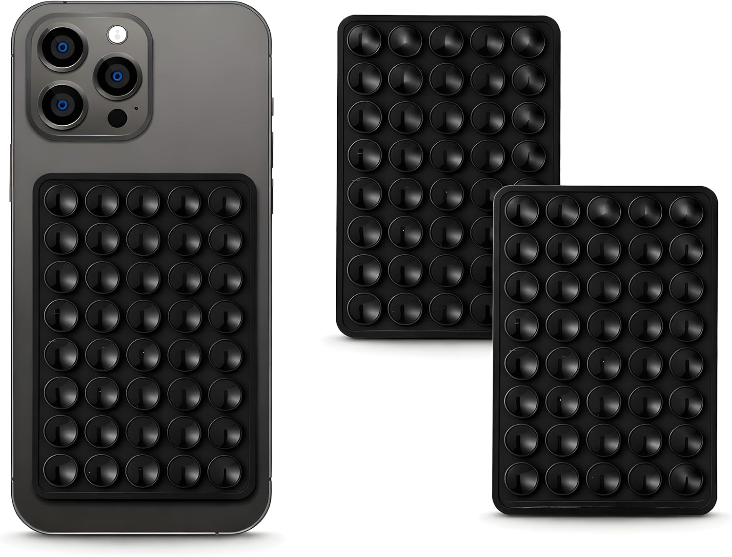 SHENGXIN 2 Pack Silicone Double-Sided Suction Grip – 40 Cups per Side, Strong Hold for iPhone, Galaxy, Pixel, Android – Hands-Free for Selfies & Videos (Black)