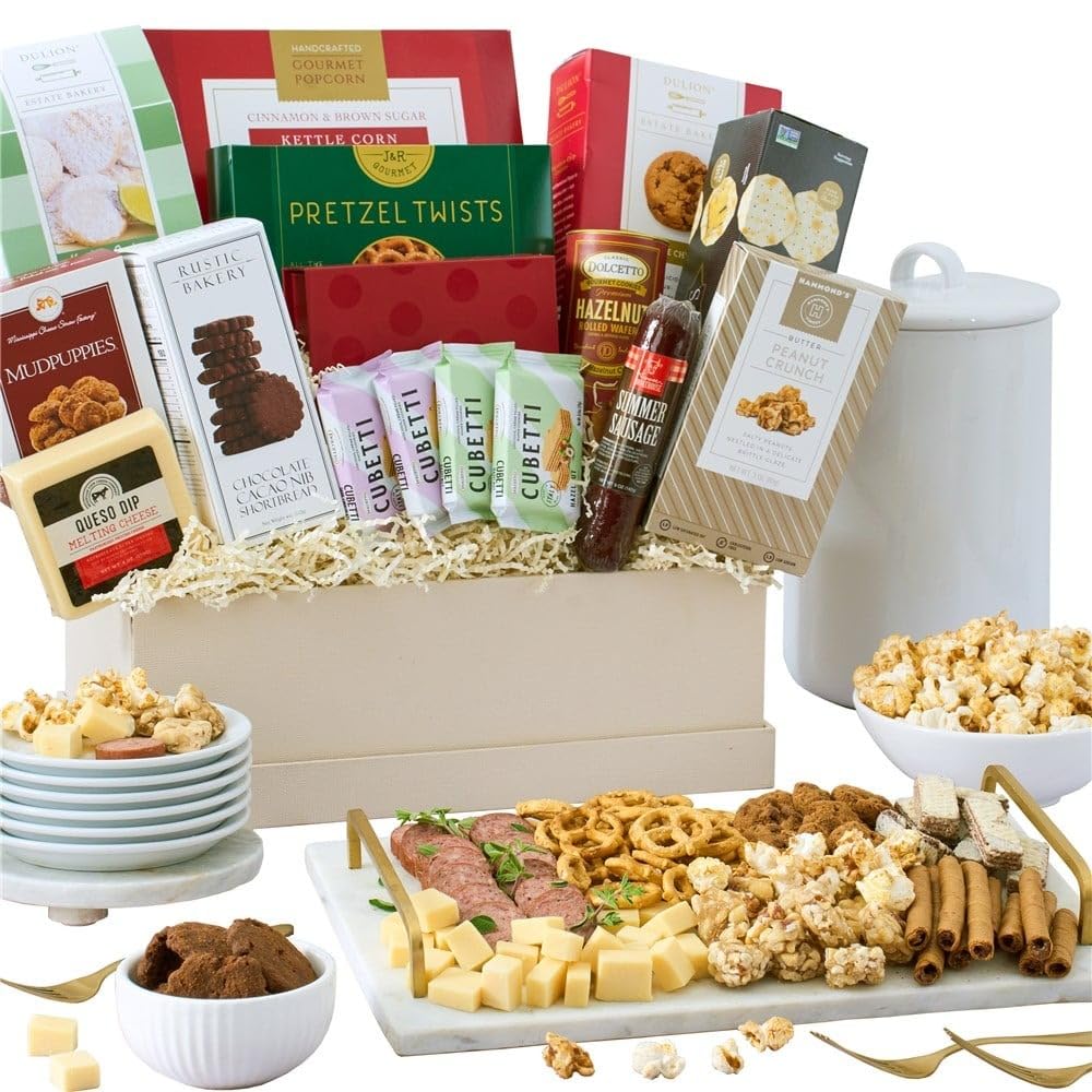 Snack Gift Basket Premium of Meat, Cheese, Cookies, Chocolate and Popcorn by GourmetGiftBaskets.com