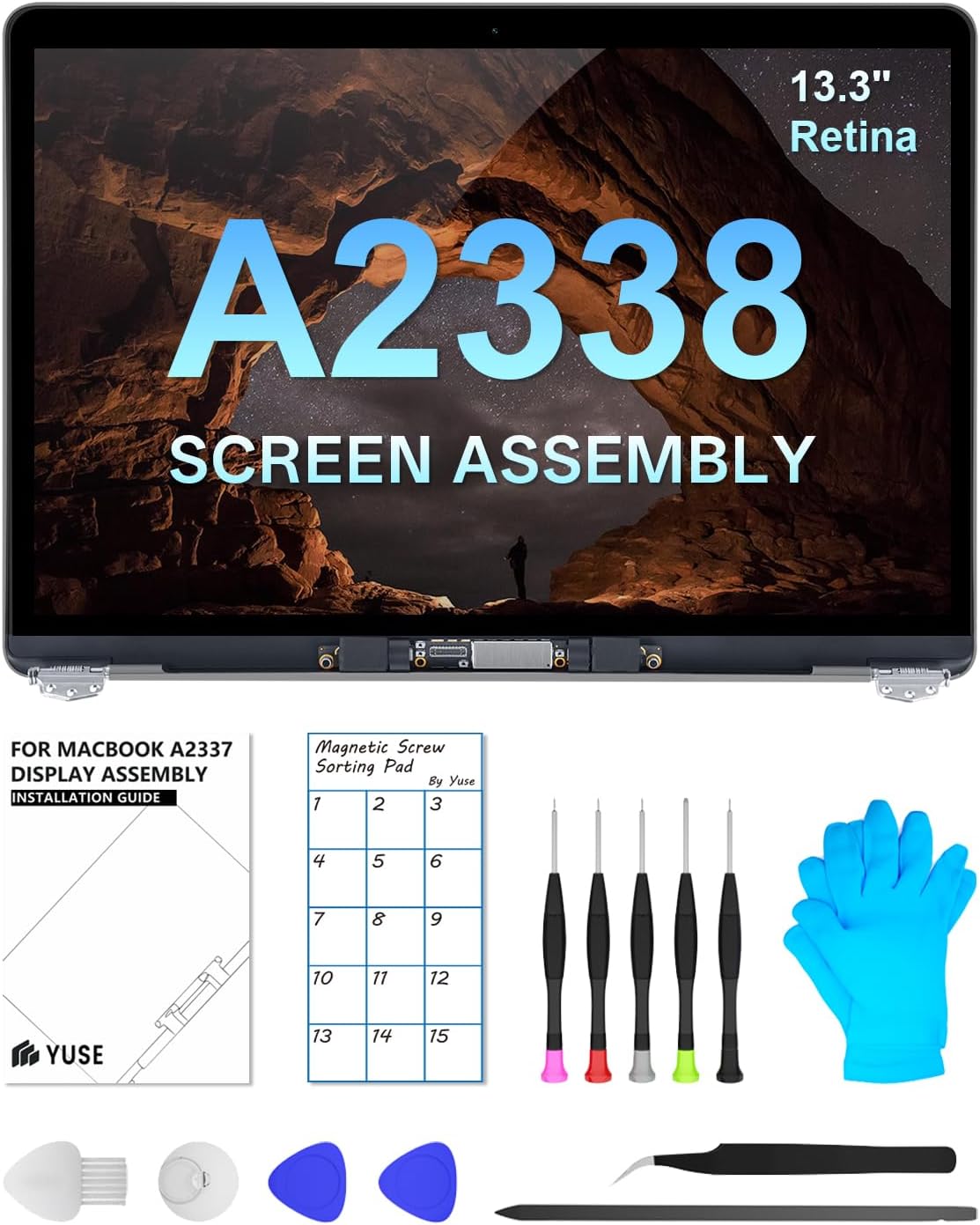 Replacement Screen 13.3" for MacBook Pro 13-inch A2338 Retina 2020(M1) 2022(M2) Year (Model: EMC 3578 EMC 8162 MYD83 MYD92 MYDA2 MYDC2 MNEQ3 MNEP3 MNEJ3) Full LCD Screen Display Assembly (Grey)