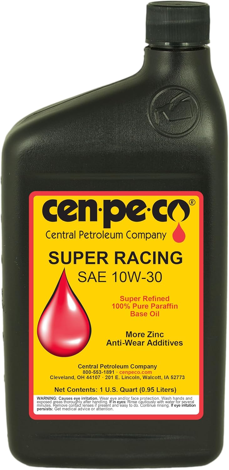 SAE 10W-30 Super Racing Oil | 100% Pure Paraffin Based Oil with extra Zinc Anti-Wear Additives | For Racing and Pulling Competition Engines | (1-Quart)