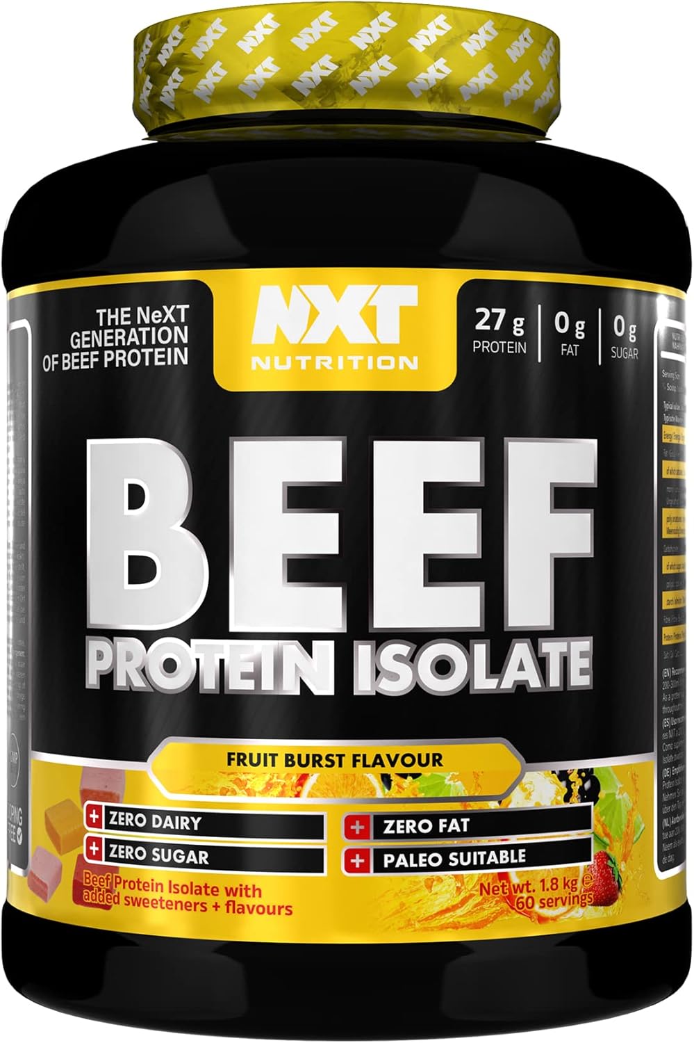 NXT Nutrition Beef Protein Isolate Powder - Protein Powder High in Natural Amino Acids - Paleo, Keto Friendly - Dairy and Gluten Free - Muscle Recovery | 1.8kg | Fruit Blast