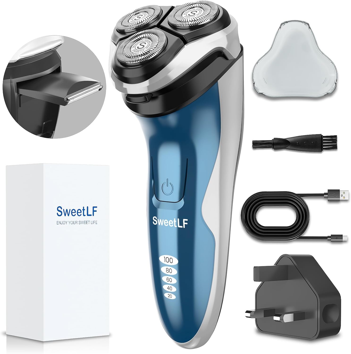 SweetLF Electric Razor for Men, 120 Min Shaving, Fast UK Adapter (1H Charging),100% Waterproof, Wet & Dry Rotary Shavers for Men with Pop-up Trimmer, LED Display