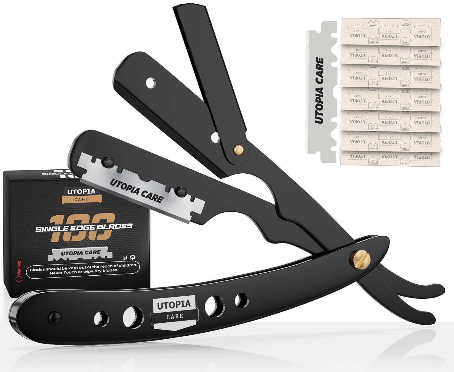 Utopia Care Barber Straight Razor for Men- 100pc Blades Straight Edge Razor