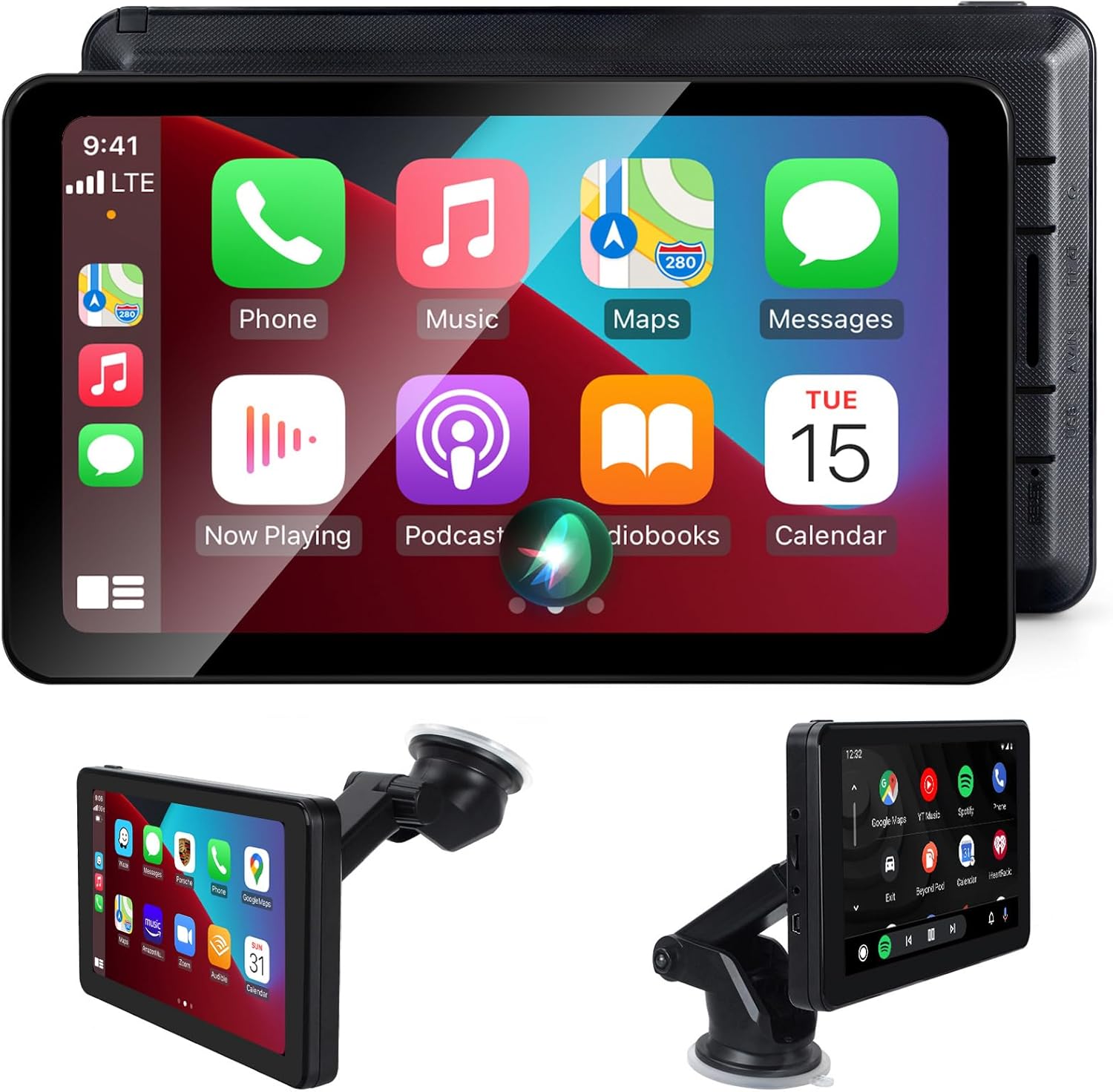 Wireless Apple CarPlay Android Auto Screen, Car Stereo 7" HD Touch Screen Portable Navigation Radio Vedio Player with Bluetooth WiFi, Live Navigation, Voice Control, Mirror Link