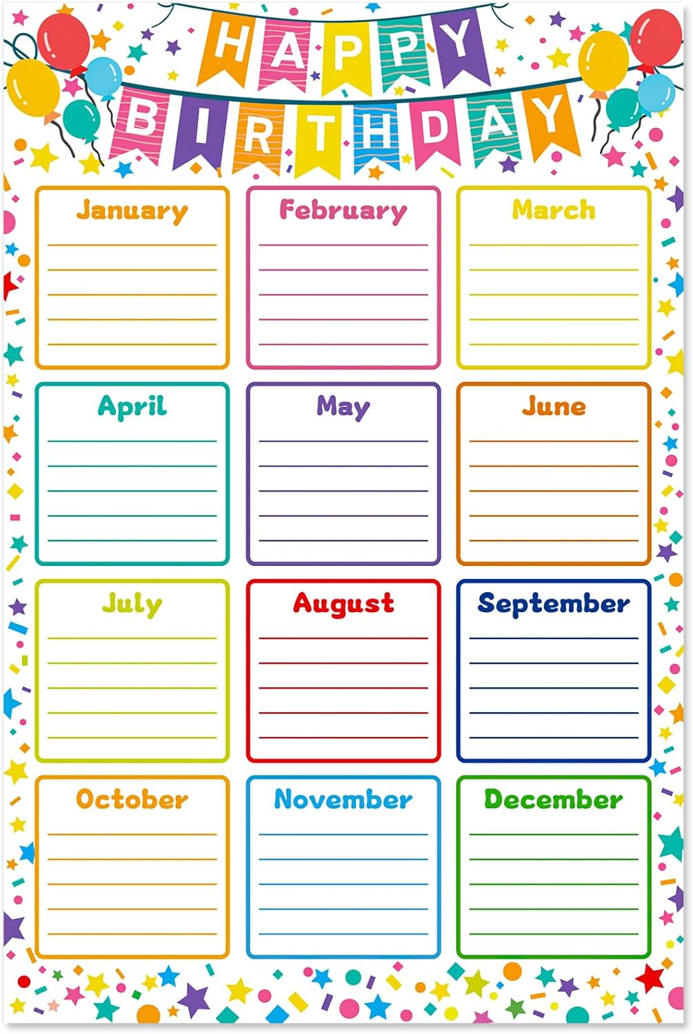 Birthday Chart for Classroom - Confetti Birthday Calendar Posters for Classroom Bulletin Board Decorations Back to School Teacher Supplies